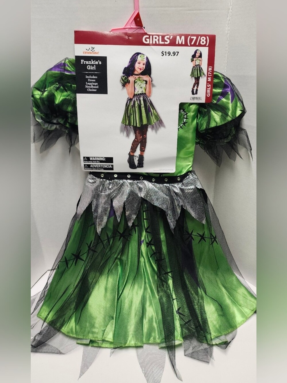 Girls M (7/8) Frankies Girl Frankenstein Green Mini Dress Halloween Costume New
